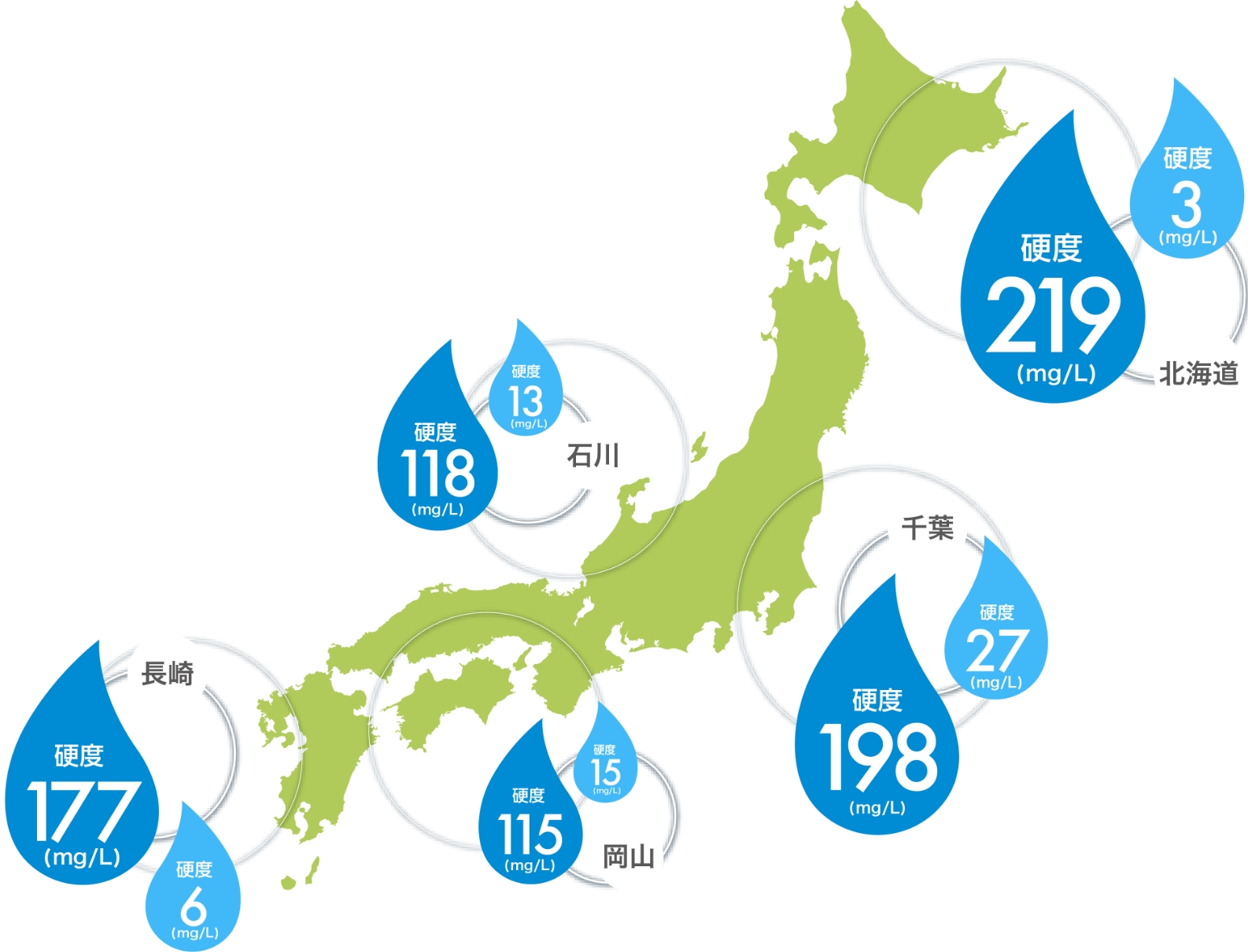 日本の水質硬度分布図